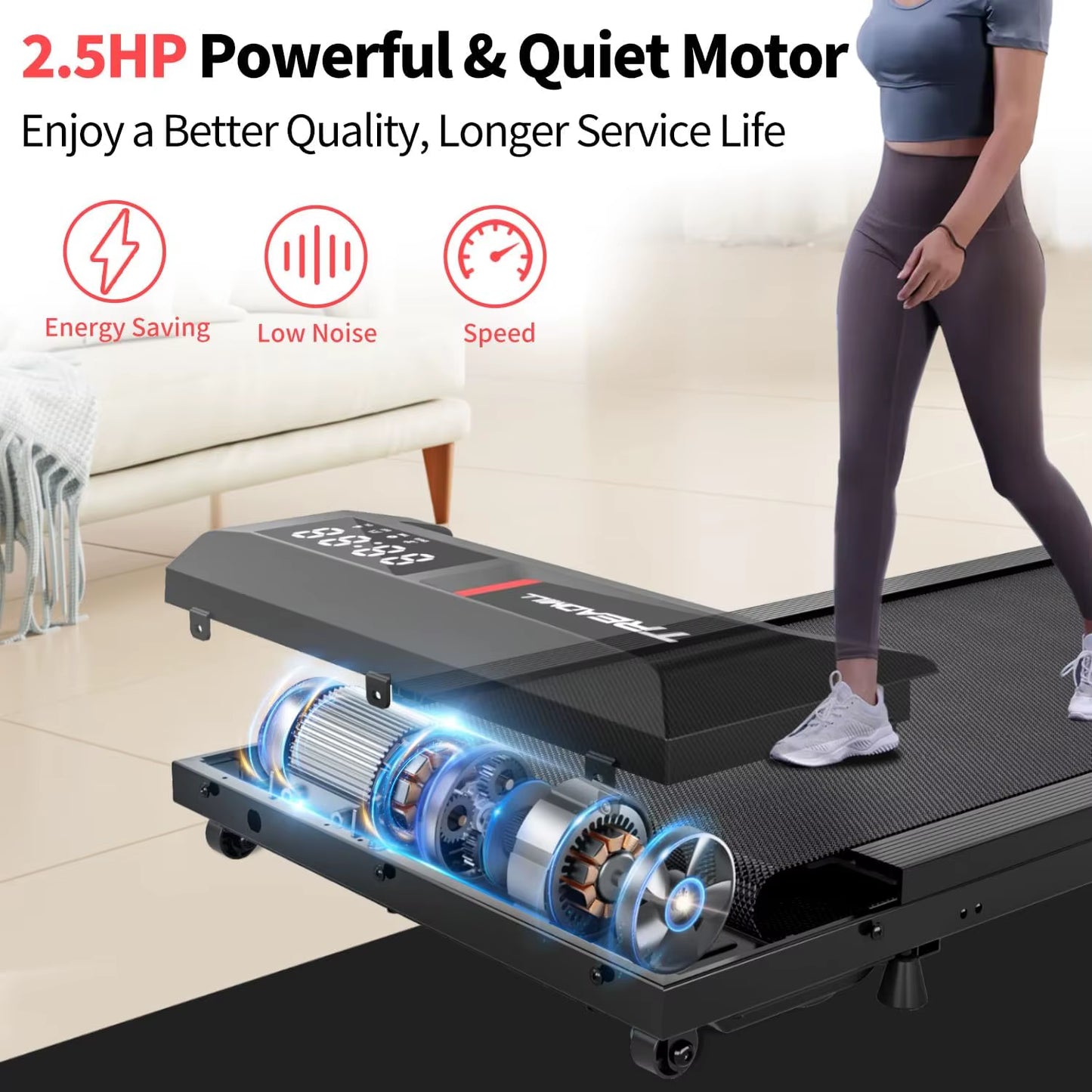 0.6-3.8MPH Speed, 2.5HP under Desk Treadmill with Remote Control, Compact Design, LED Display, 300 Lbs Max Weight Capacity