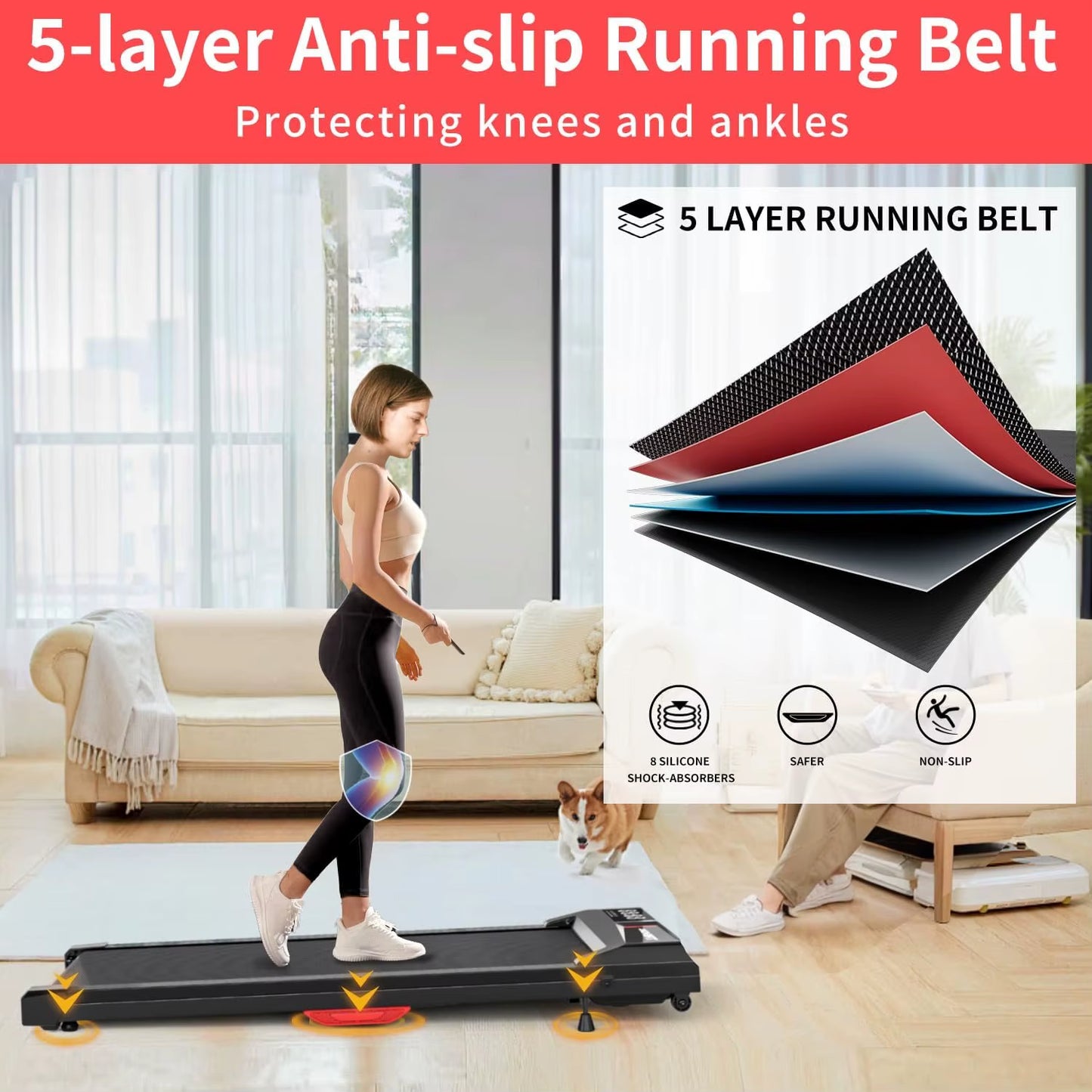 0.6-3.8MPH Speed, 2.5HP under Desk Treadmill with Remote Control, Compact Design, LED Display, 300 Lbs Max Weight Capacity
