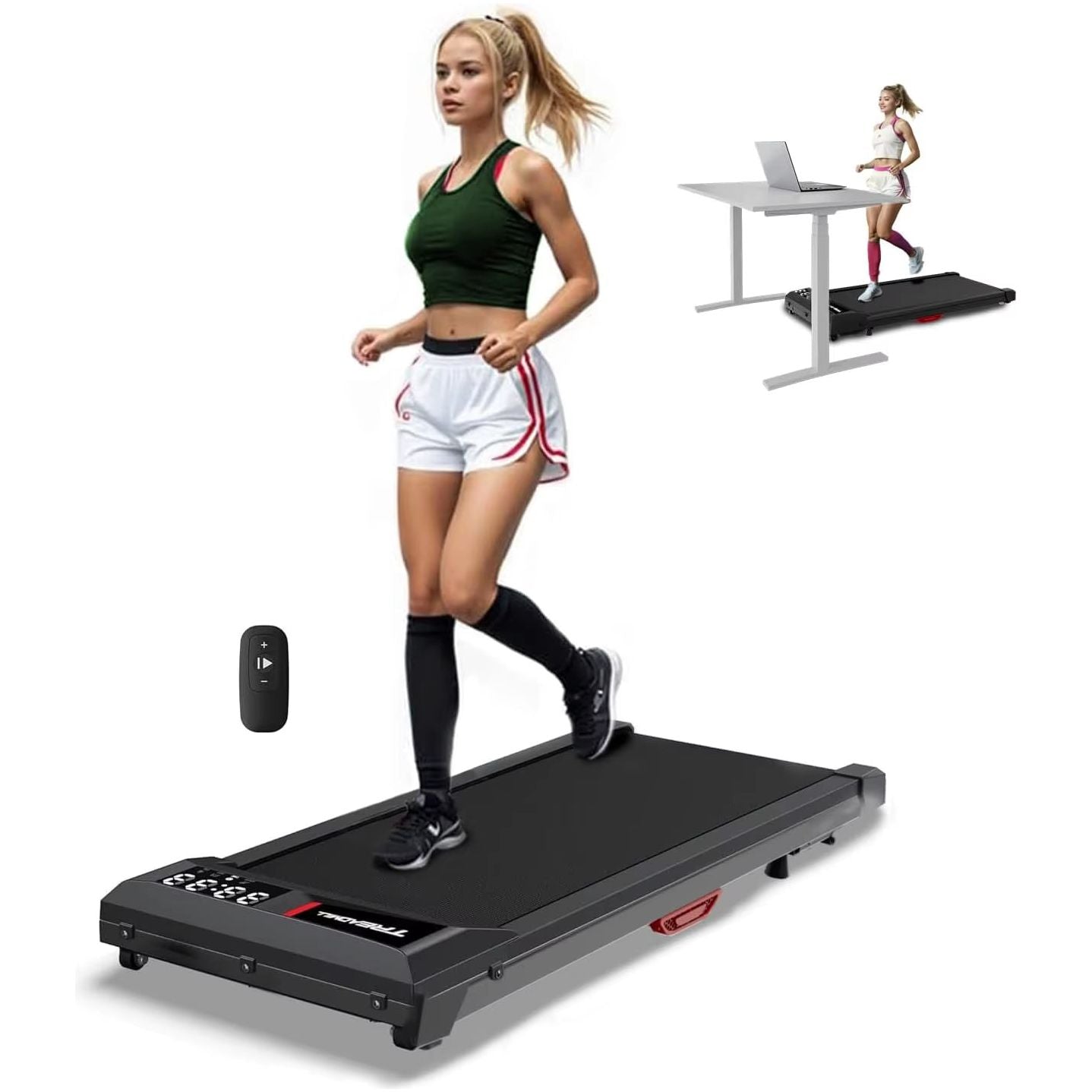 0.6-3.8MPH Speed, 2.5HP under Desk Treadmill with Remote Control, Compact Design, LED Display, 300 Lbs Max Weight Capacity