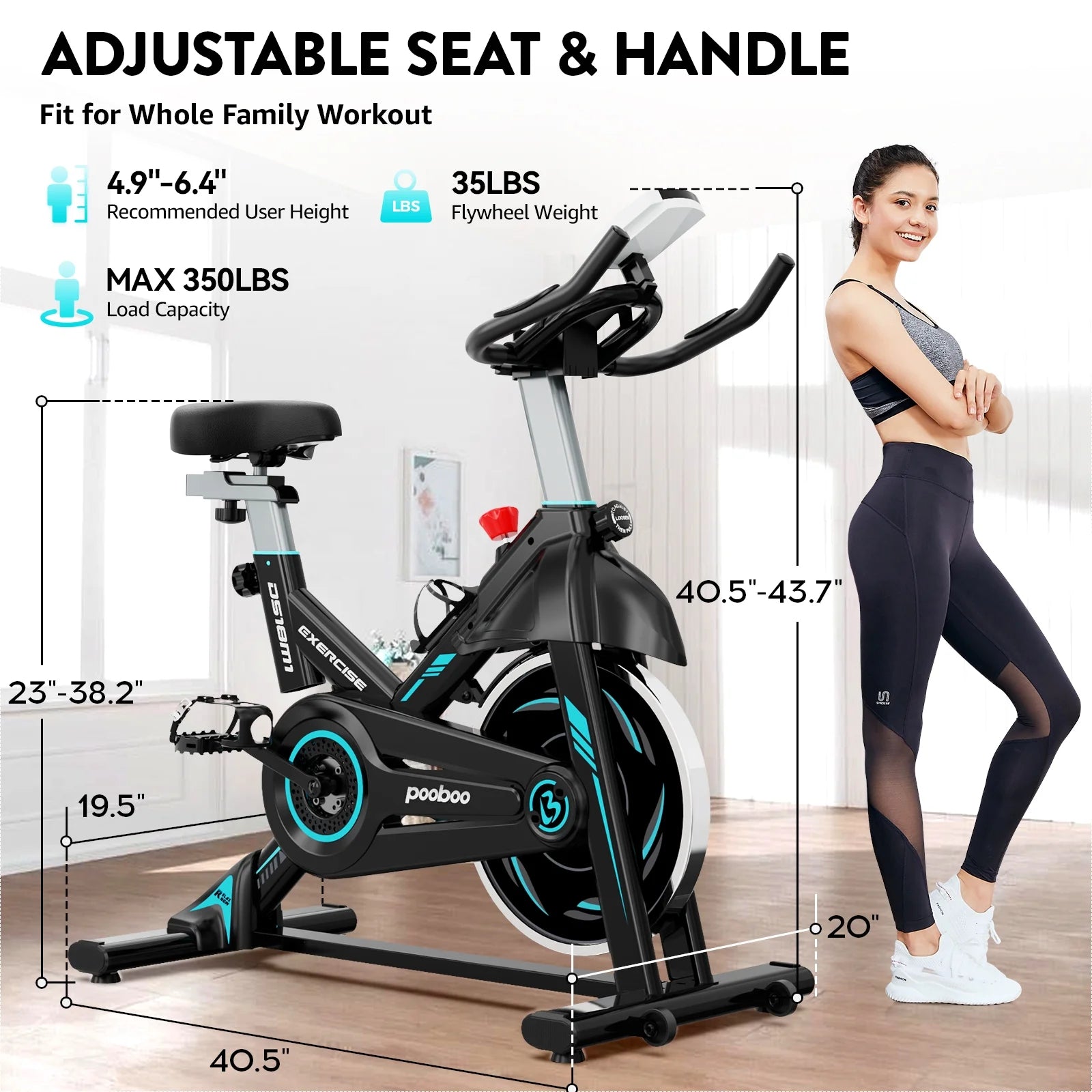 Magnetic Indoor Cycling Bike Stationary Exercise Bikes Home Cardio Workout Bicycle Machine 350Lb Flywheel Weight 40Lbs