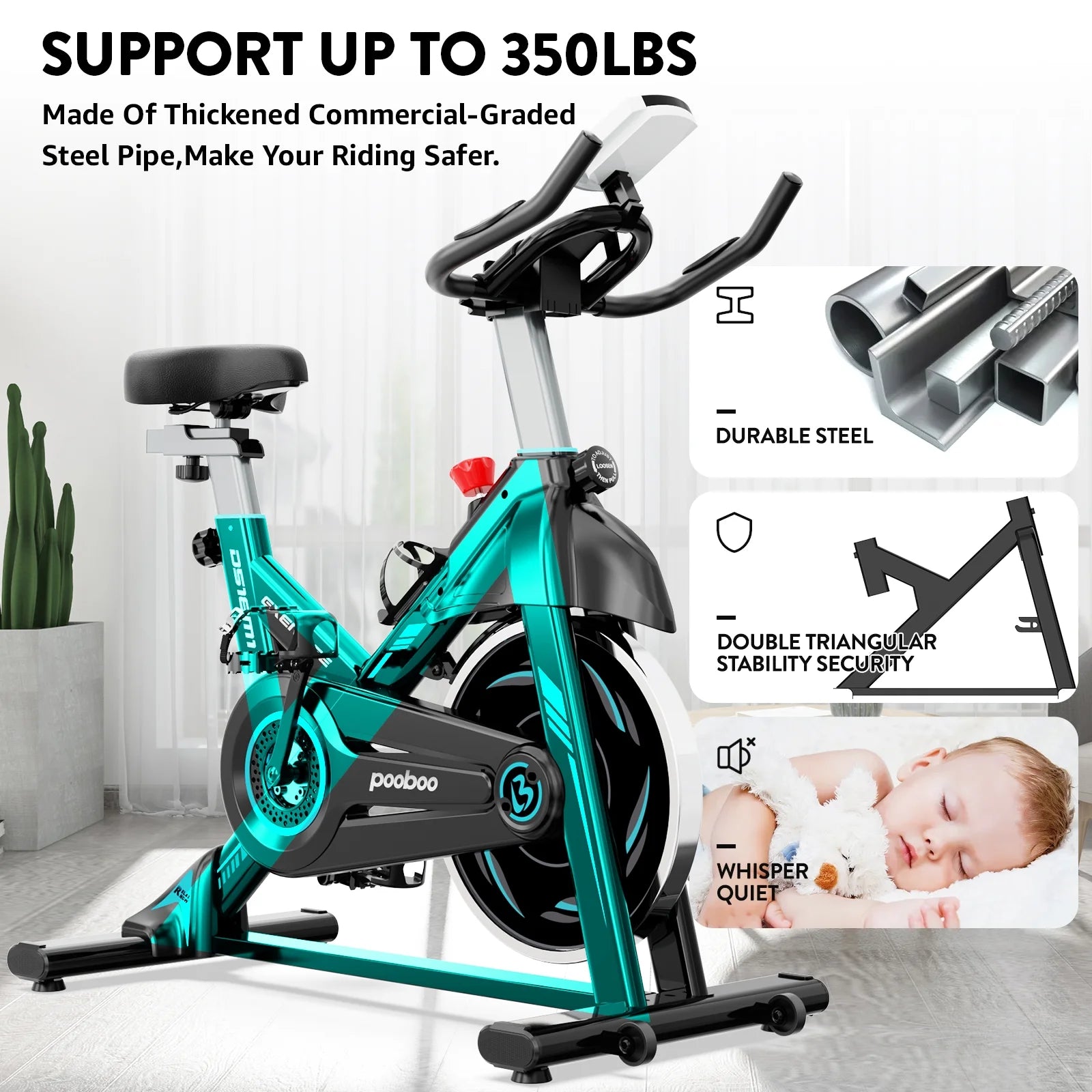 Magnetic Indoor Cycling Bike Stationary Exercise Bikes Home Cardio Workout Bicycle Machine 350Lb Flywheel Weight 40Lbs